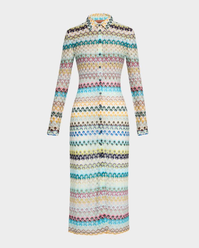 Striped Knit Collared Long Cardigan